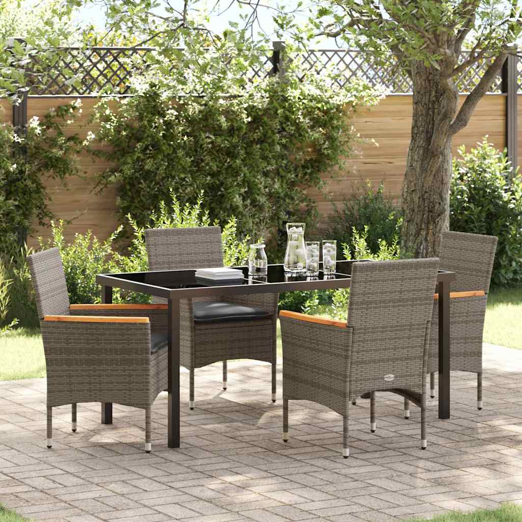 Tuin eettafelset met kussen 5 pcs Grijs poly rattan – afbeelding 1