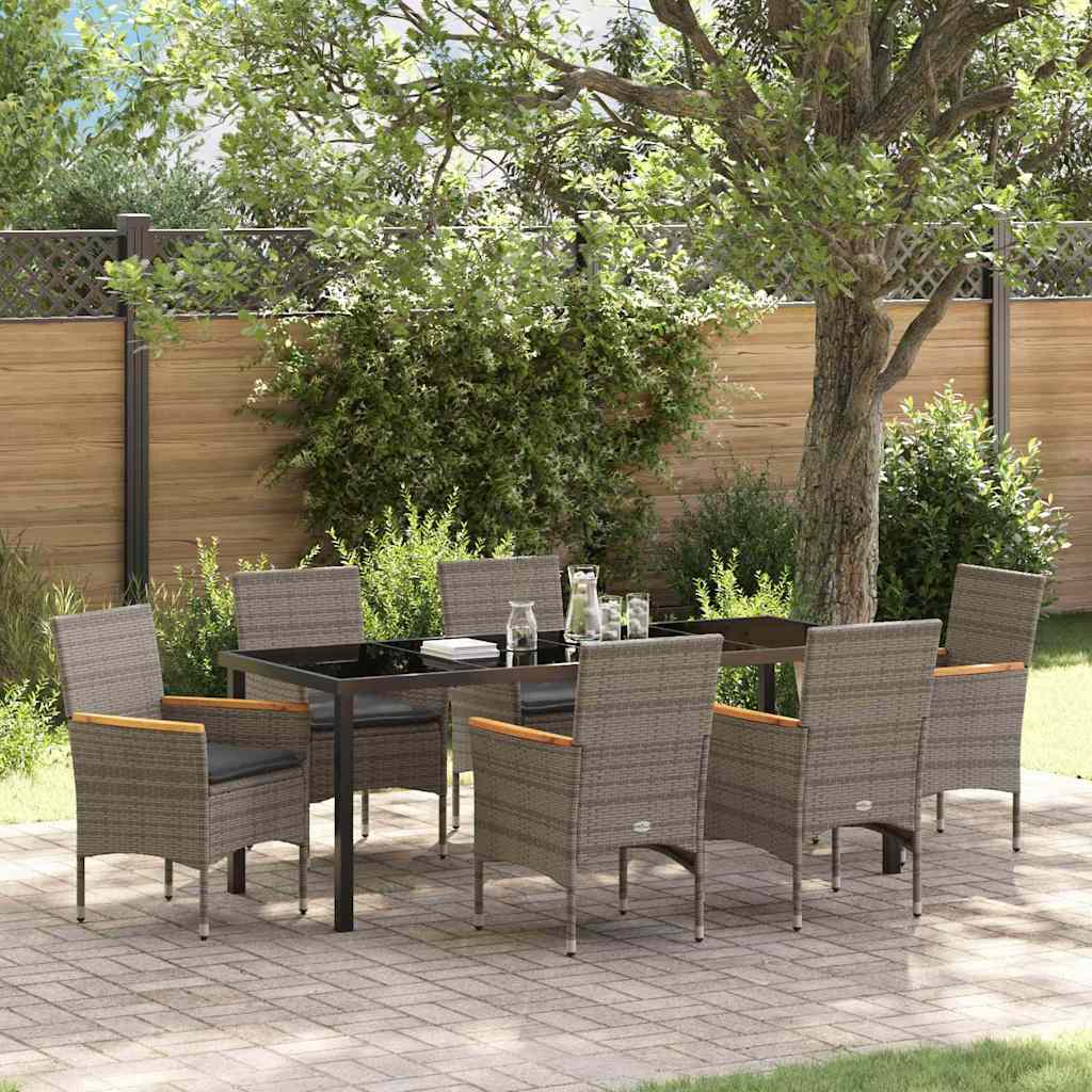 Tuin eettafelset met kussen 7 pcs Grijs poly rattan – afbeelding 1