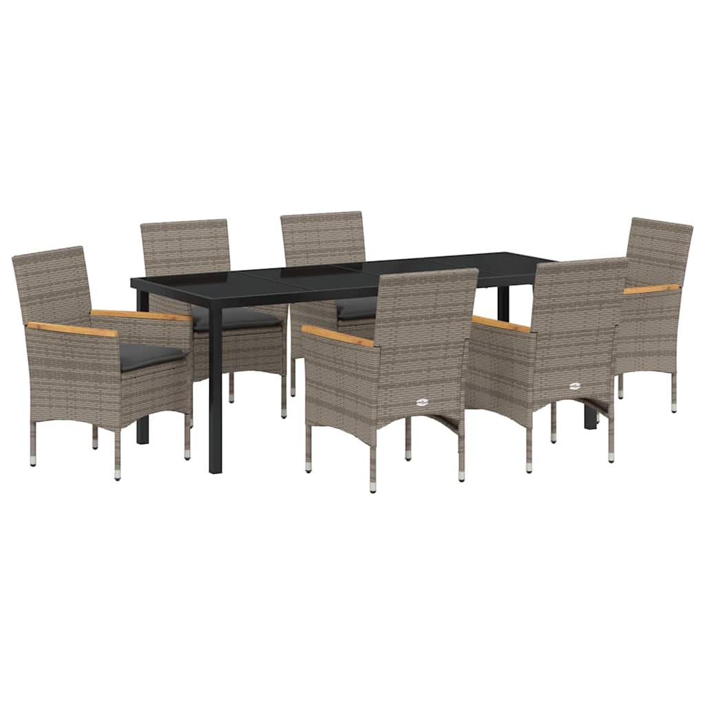 Tuin eettafelset met kussen 7 pcs Grijs poly rattan – afbeelding 2
