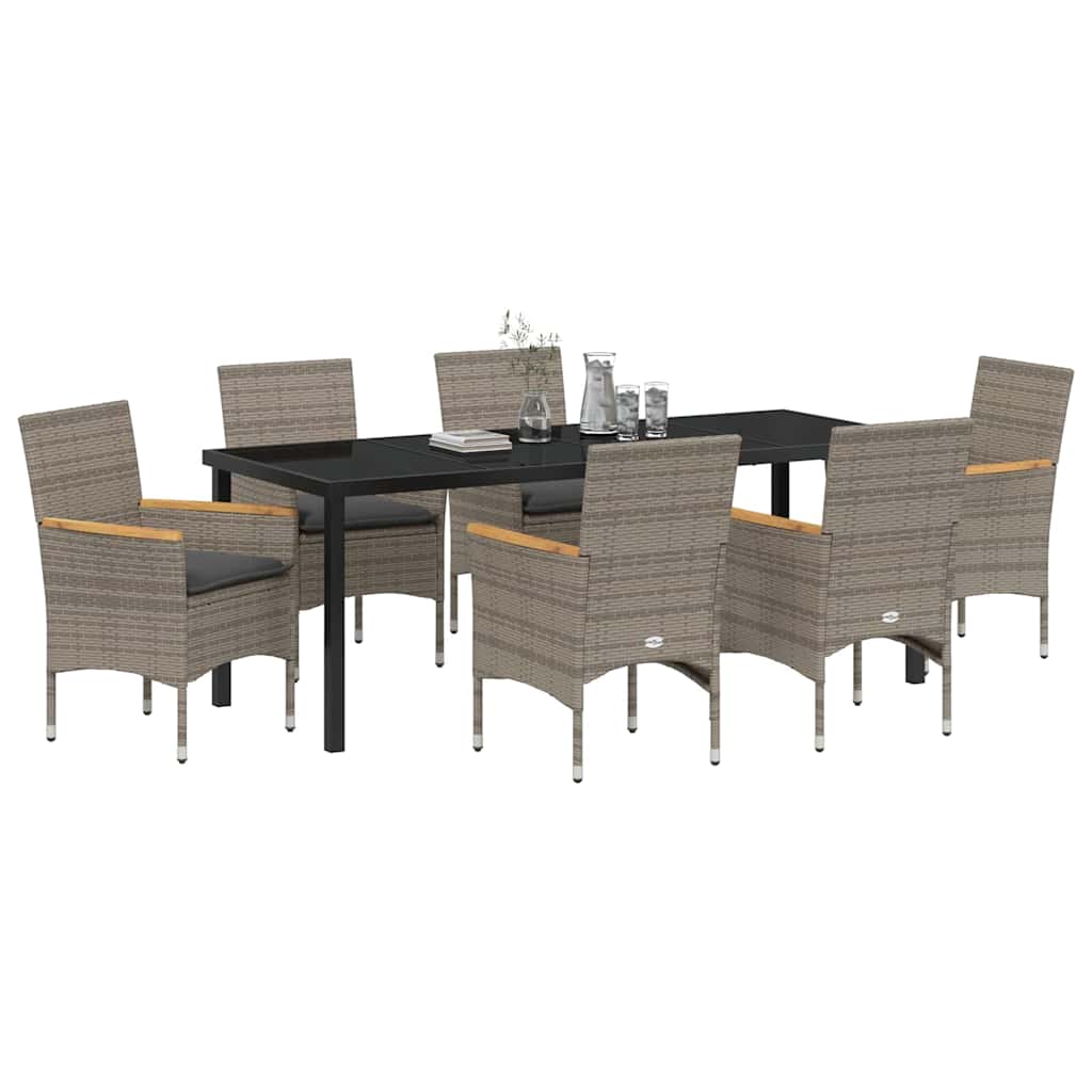 Tuin eettafelset met kussen 7 pcs Grijs poly rattan – afbeelding 3