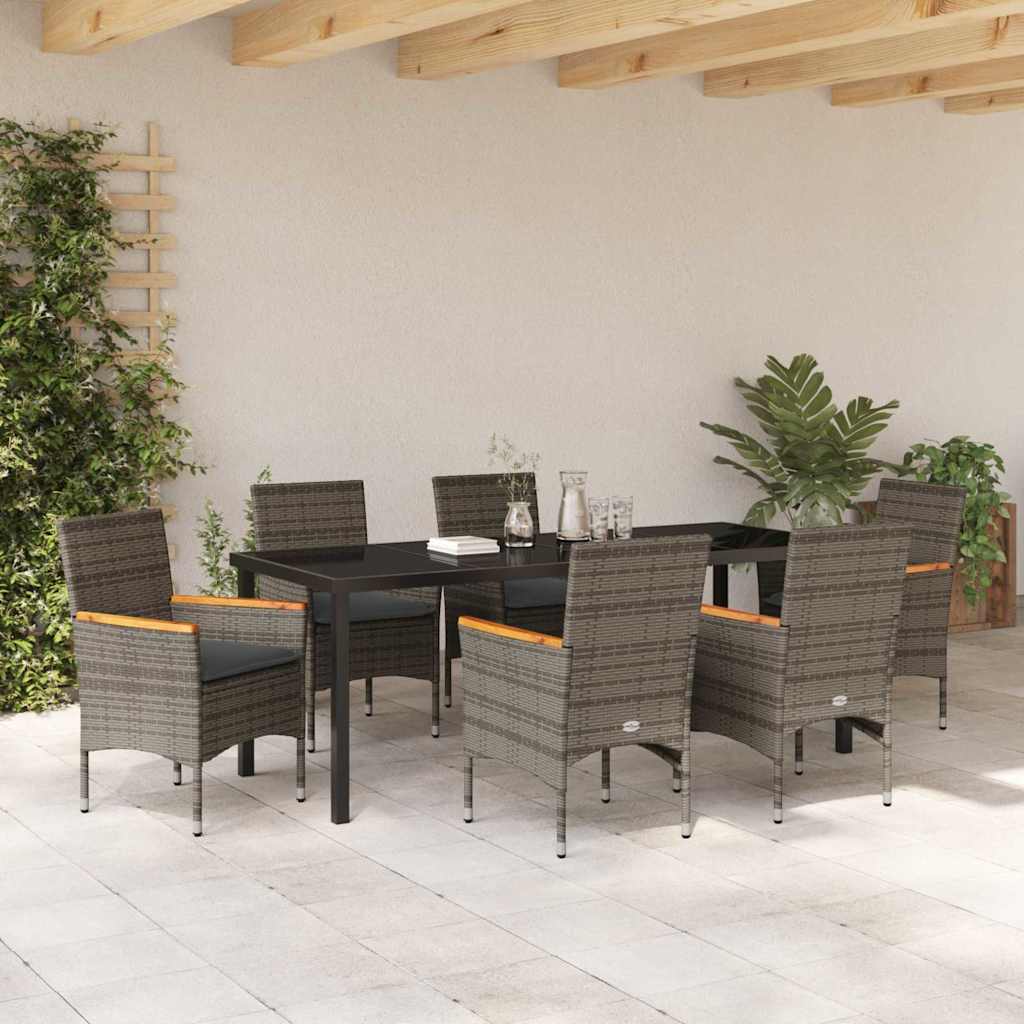 Tuin eettafelset met kussen 7 pcs Grijs poly rattan – afbeelding 4