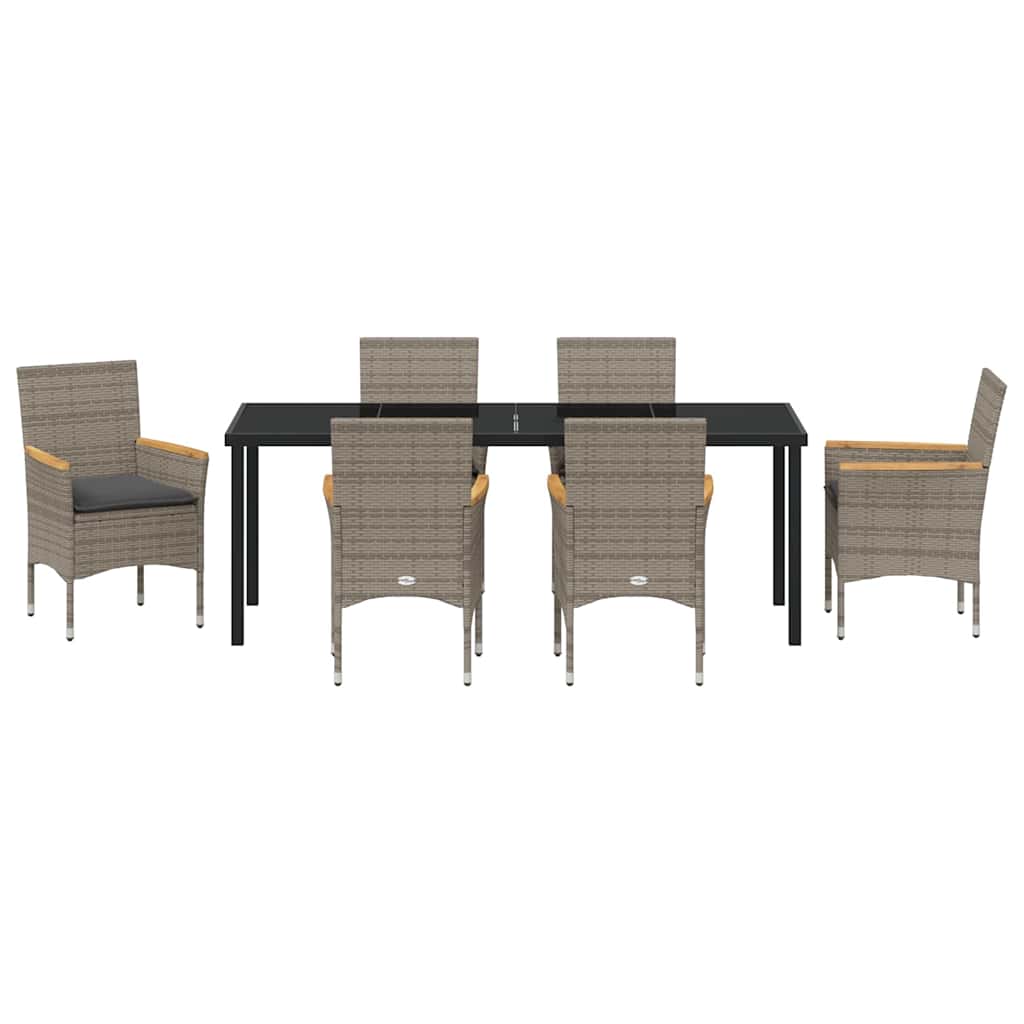 Tuin eettafelset met kussen 7 pcs Grijs poly rattan – afbeelding 7