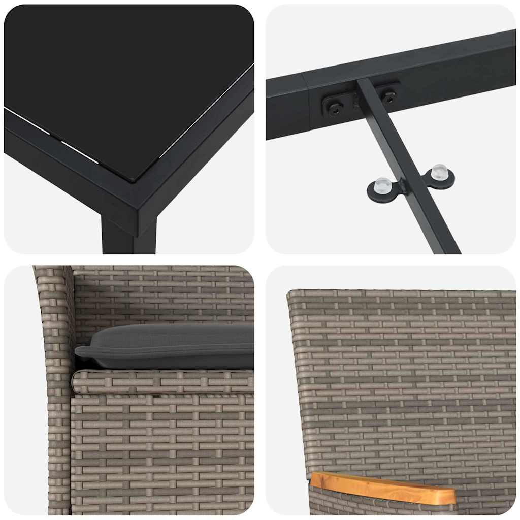 Tuin eettafelset met kussen 7 pcs Grijs poly rattan – afbeelding 9