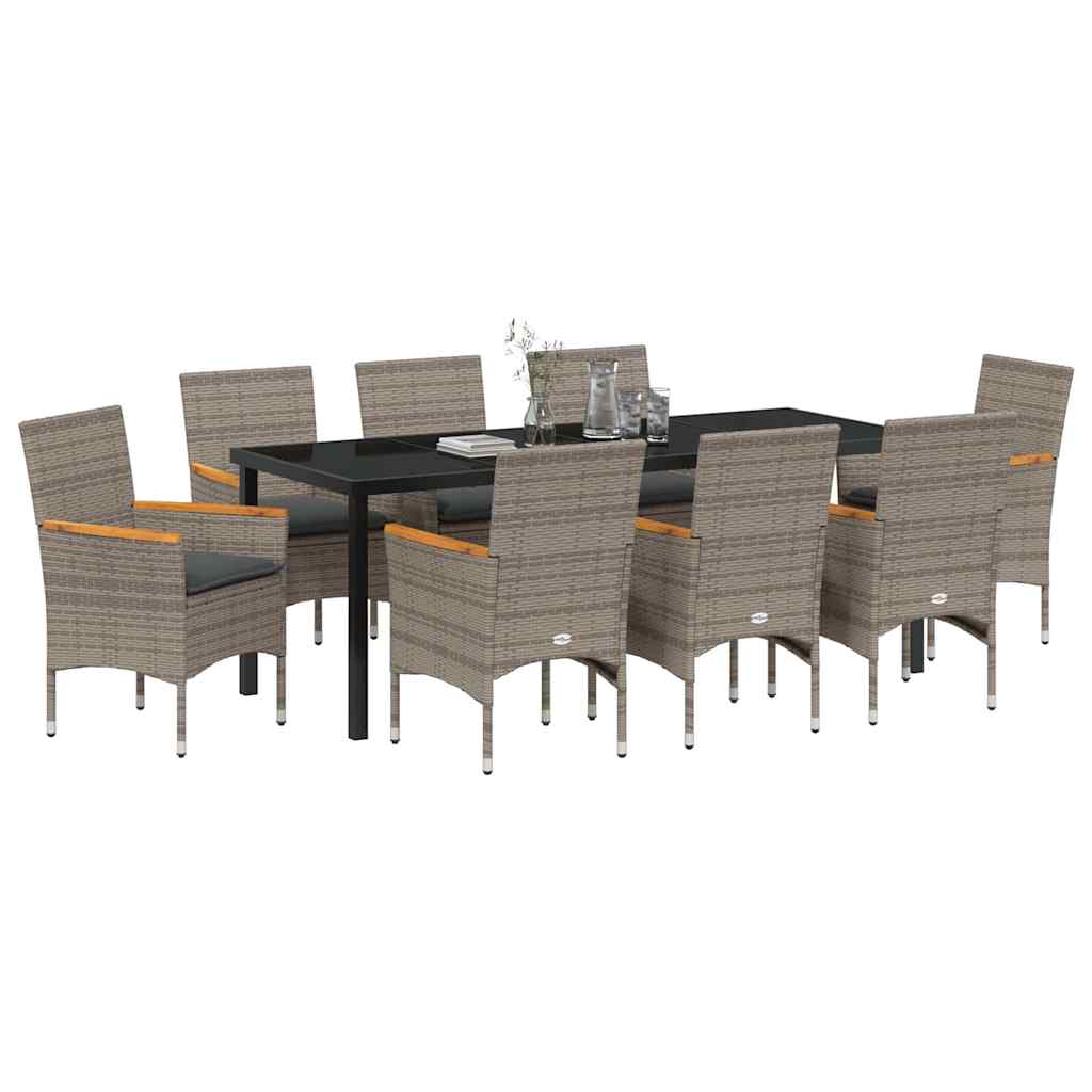 Tuin eettafelset met kussen 9 pcs Grijs poly rattan – afbeelding 3