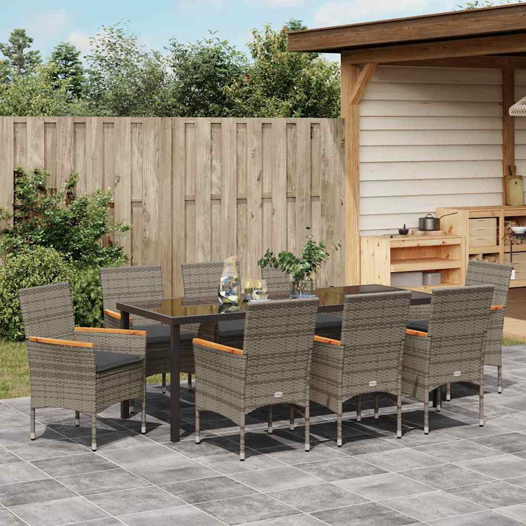 Tuin eettafelset met kussen 9 pcs Grijs poly rattan – afbeelding 4