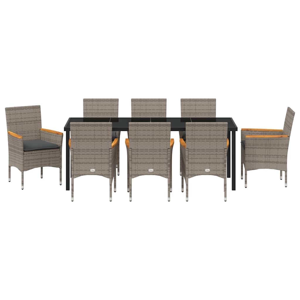 Tuin eettafelset met kussen 9 pcs Grijs poly rattan – afbeelding 7