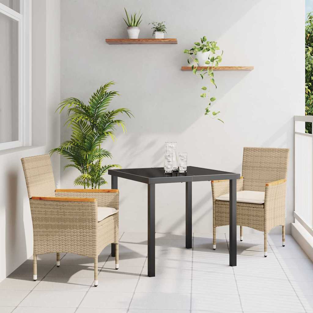 Tuin eettafelset met kussen 3 pcs Beige poly rattan – afbeelding 1
