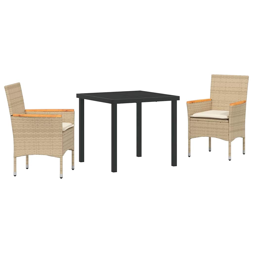 Tuin eettafelset met kussen 3 pcs Beige poly rattan – afbeelding 2