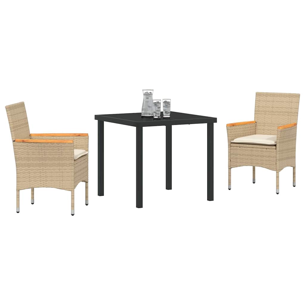Tuin eettafelset met kussen 3 pcs Beige poly rattan – afbeelding 3