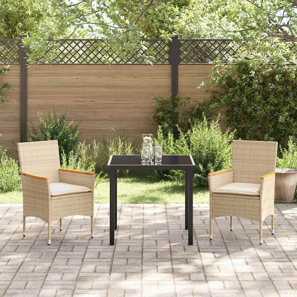 Tuin eettafelset met kussen 3 pcs Beige poly rattan – afbeelding 4