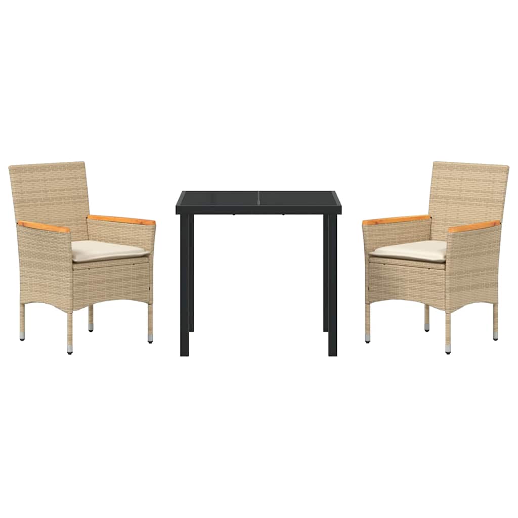 Tuin eettafelset met kussen 3 pcs Beige poly rattan – afbeelding 7