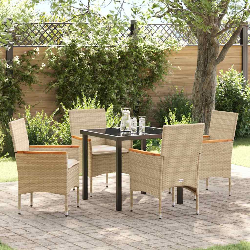 Tuin eettafelset met kussen 5 pcs Beige poly rattan – afbeelding 1
