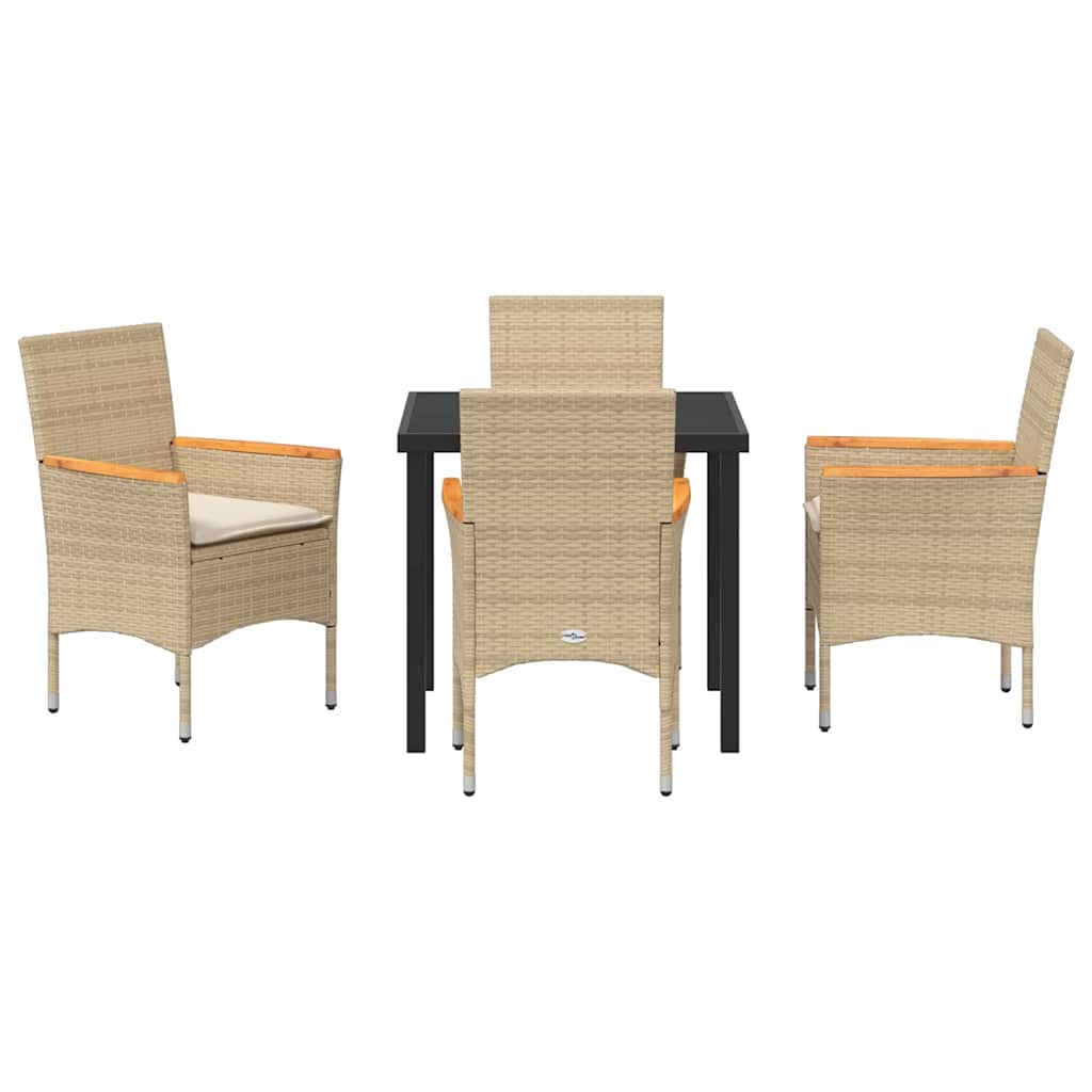 Tuin eettafelset met kussen 5 pcs Beige poly rattan – afbeelding 2