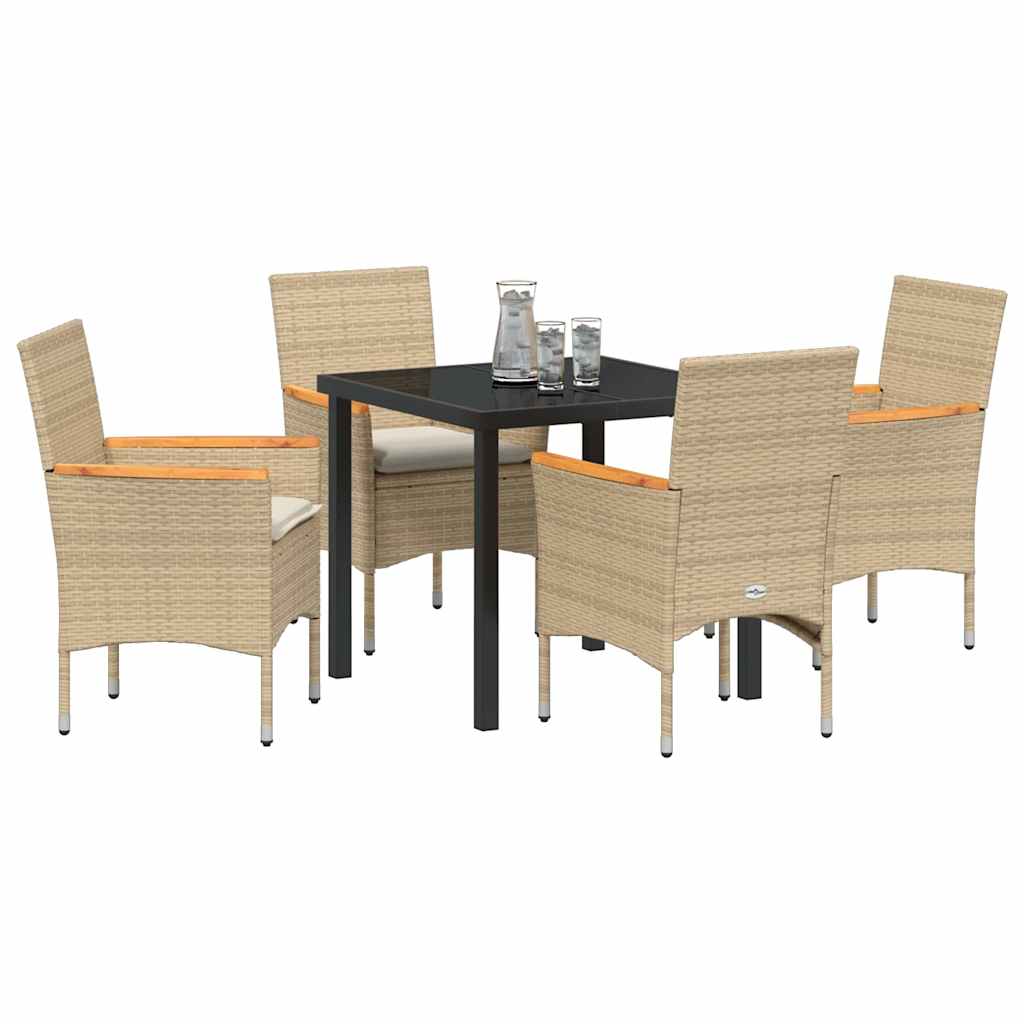 Tuin eettafelset met kussen 5 pcs Beige poly rattan – afbeelding 3