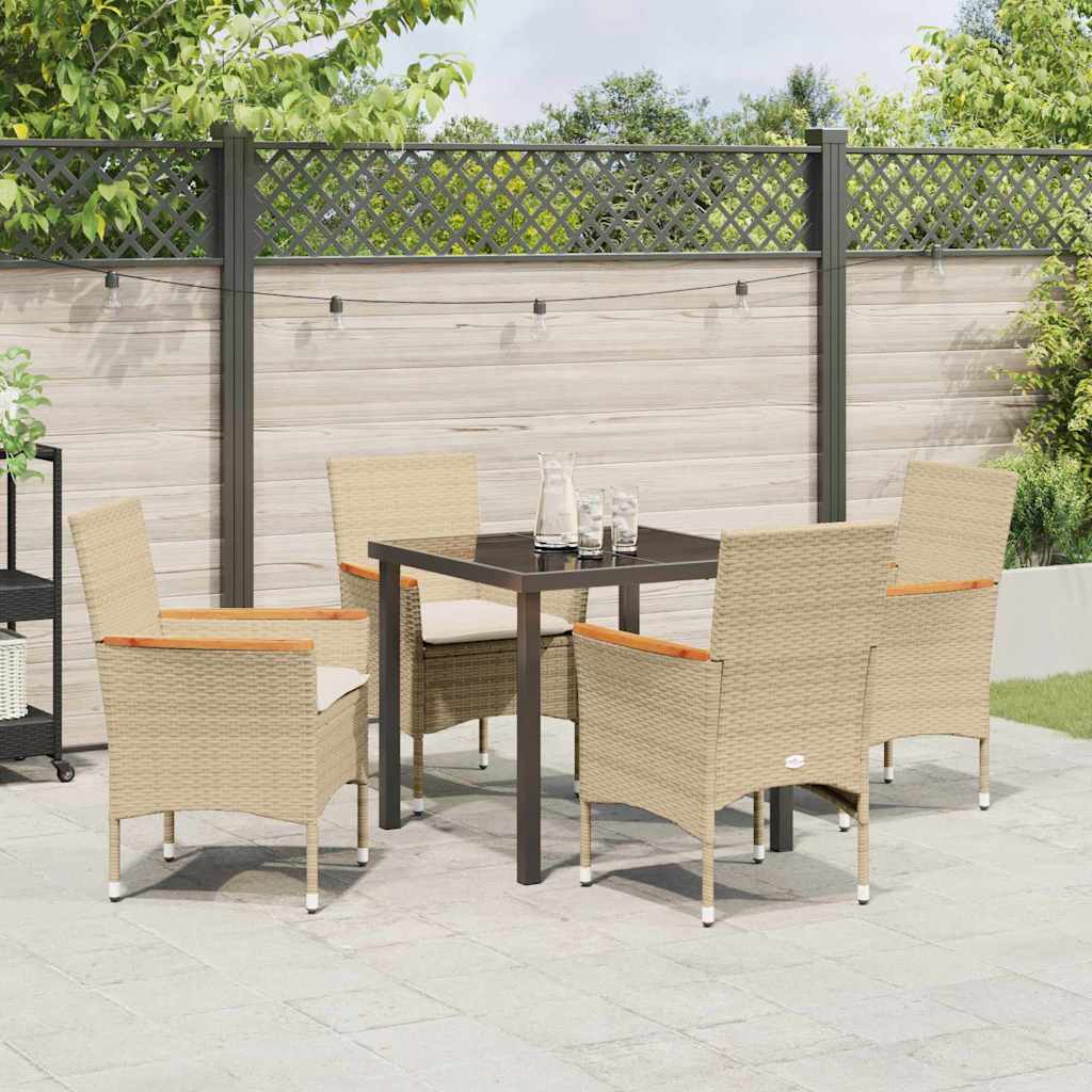 Tuin eettafelset met kussen 5 pcs Beige poly rattan – afbeelding 4