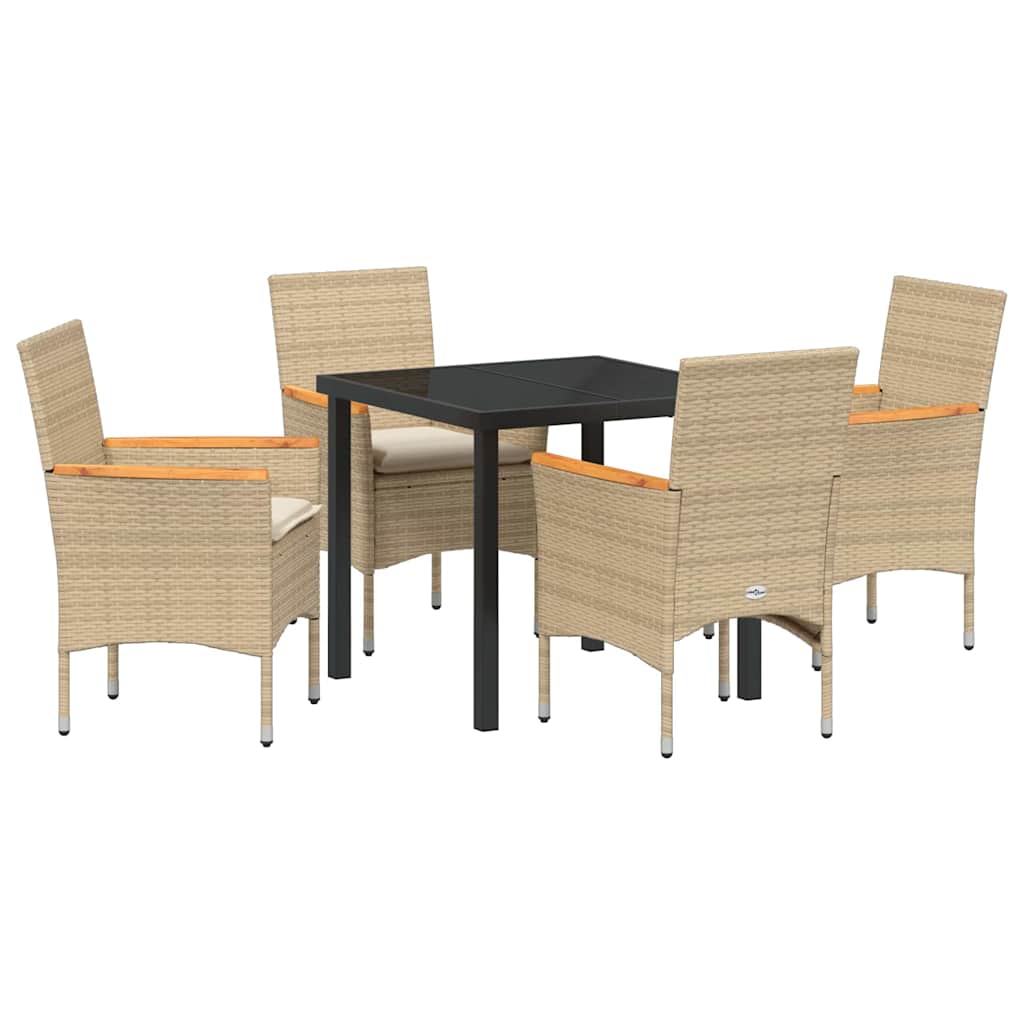 Tuin eettafelset met kussen 5 pcs Beige poly rattan – afbeelding 7