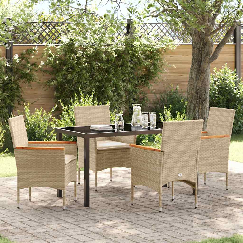 Tuin eettafelset met kussen 5 pcs Beige poly rattan – afbeelding 1