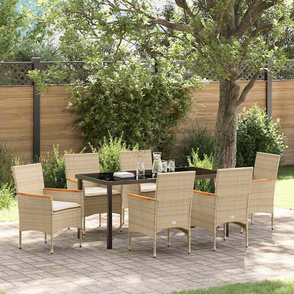Tuin eettafelset met kussen 7 pcs Beige poly rattan – afbeelding 1