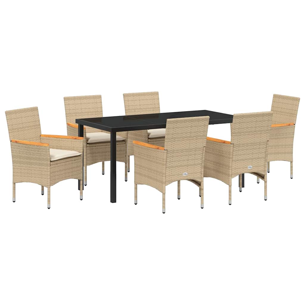 Tuin eettafelset met kussen 7 pcs Beige poly rattan – afbeelding 2