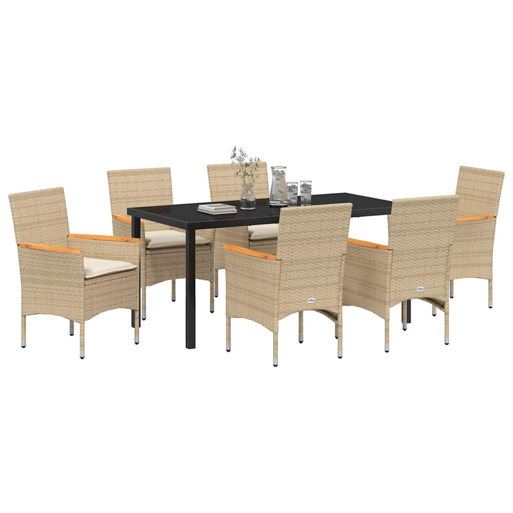 Tuin eettafelset met kussen 7 pcs Beige poly rattan – afbeelding 3