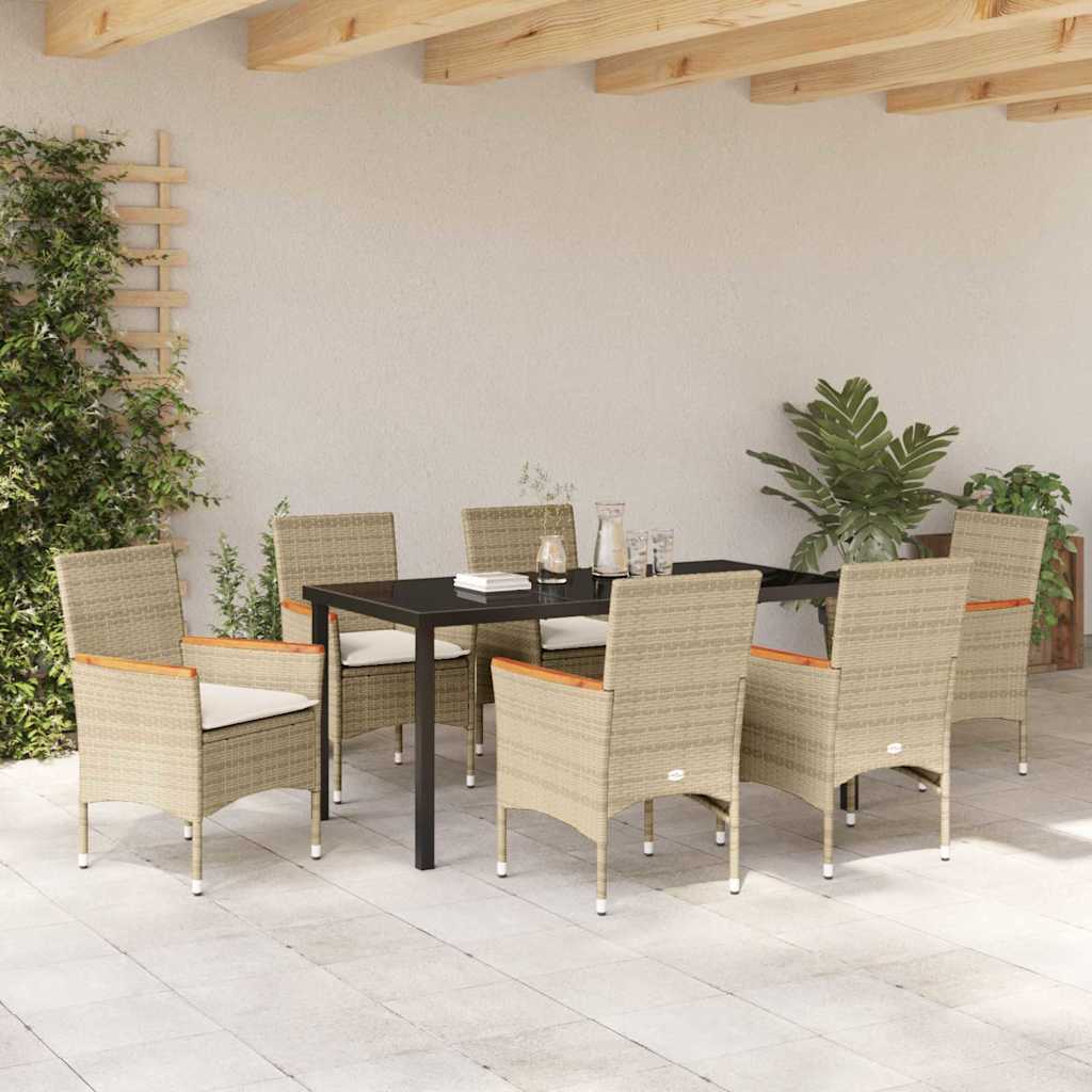 Tuin eettafelset met kussen 7 pcs Beige poly rattan – afbeelding 4