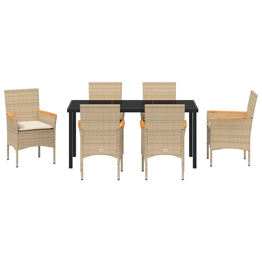 Tuin eettafelset met kussen 7 pcs Beige poly rattan – afbeelding 7