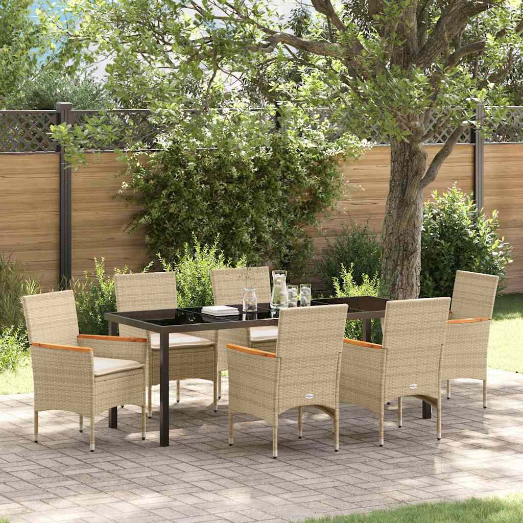 Tuin eettafelset met kussen 7 pcs Beige poly rattan – afbeelding 1