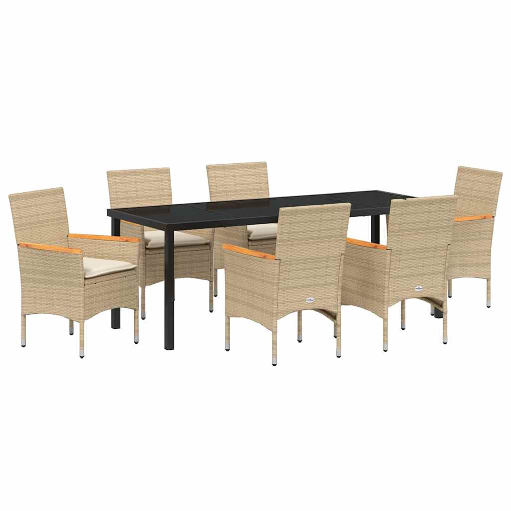 Tuin eettafelset met kussen 7 pcs Beige poly rattan – afbeelding 2