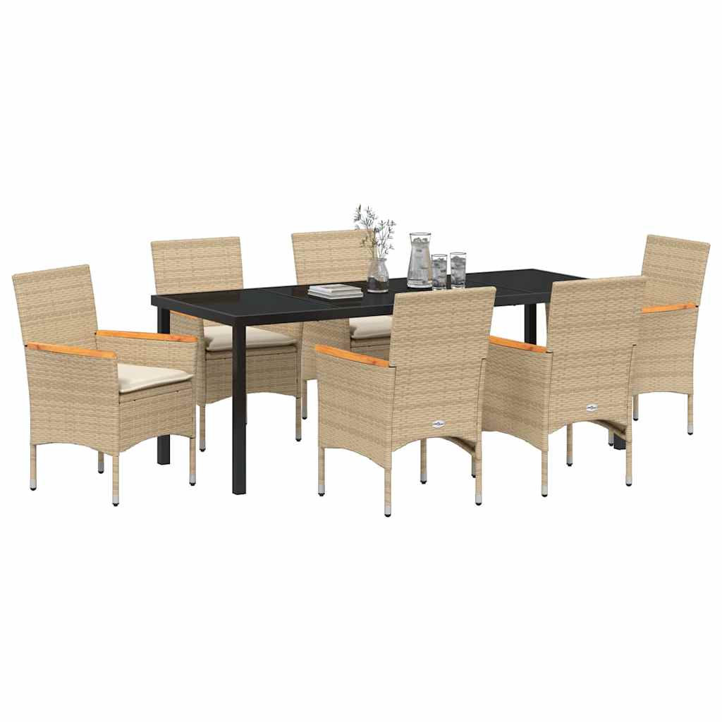 Tuin eettafelset met kussen 7 pcs Beige poly rattan – afbeelding 3