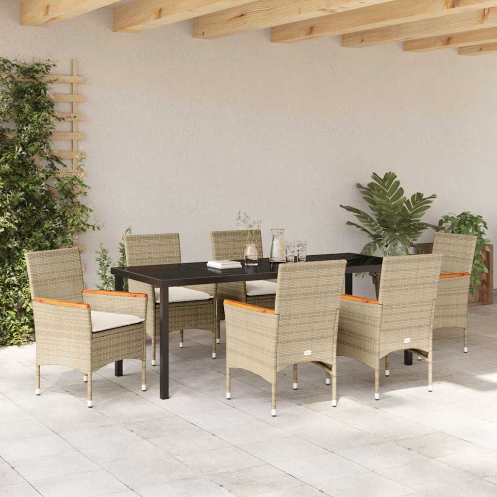 Tuin eettafelset met kussen 7 pcs Beige poly rattan – afbeelding 4