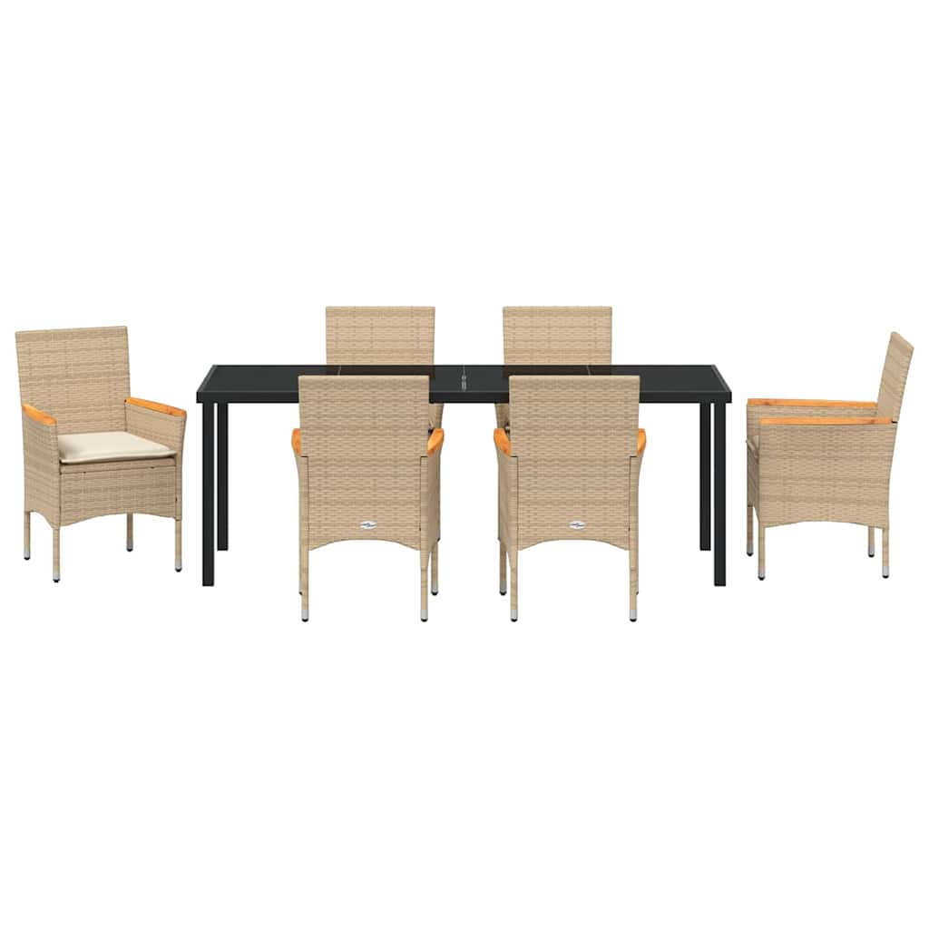 Tuin eettafelset met kussen 7 pcs Beige poly rattan – afbeelding 7