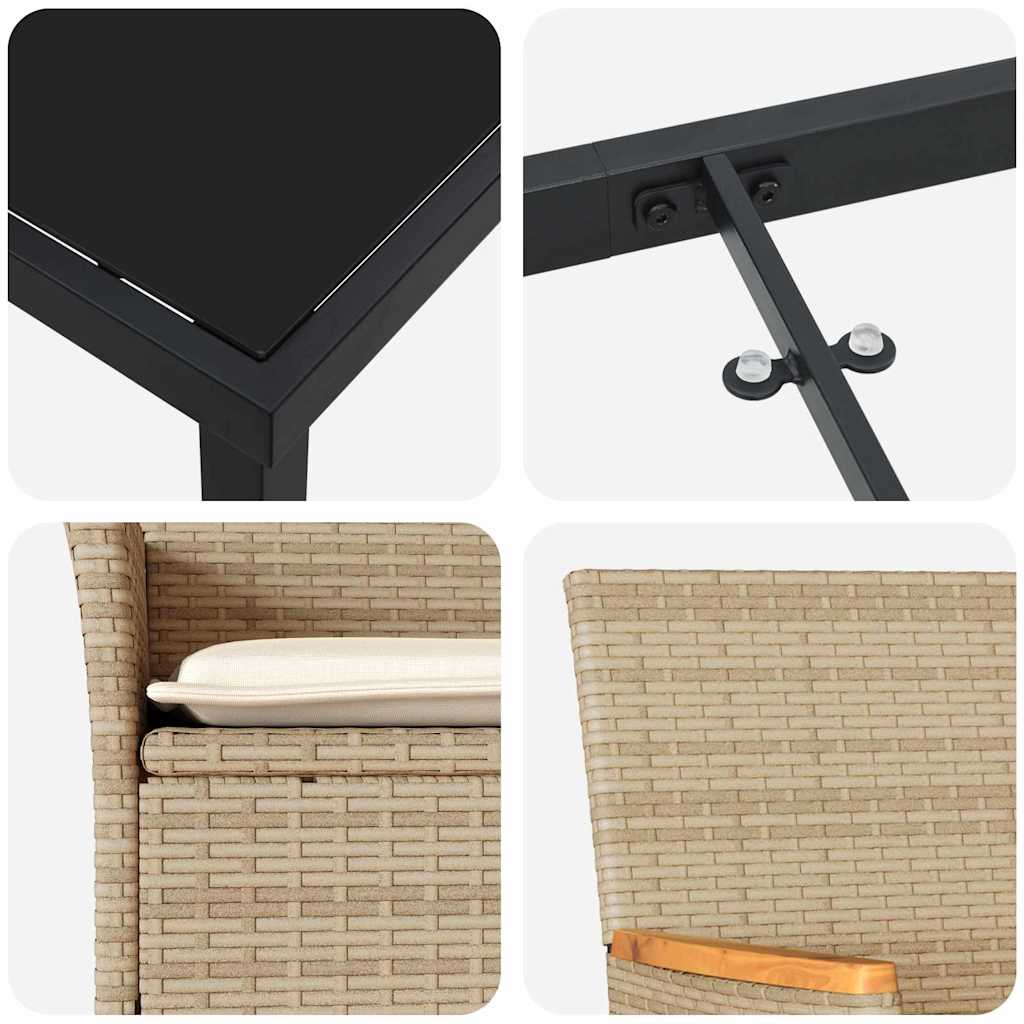 Tuin eettafelset met kussen 7 pcs Beige poly rattan – afbeelding 9