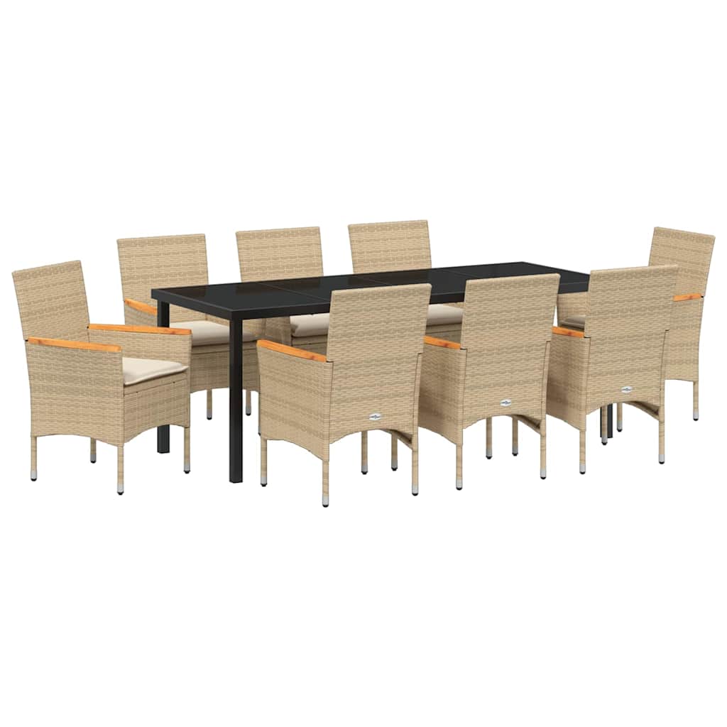 Tuin eettafelset met kussen 9 pcs Beige poly rattan – afbeelding 2