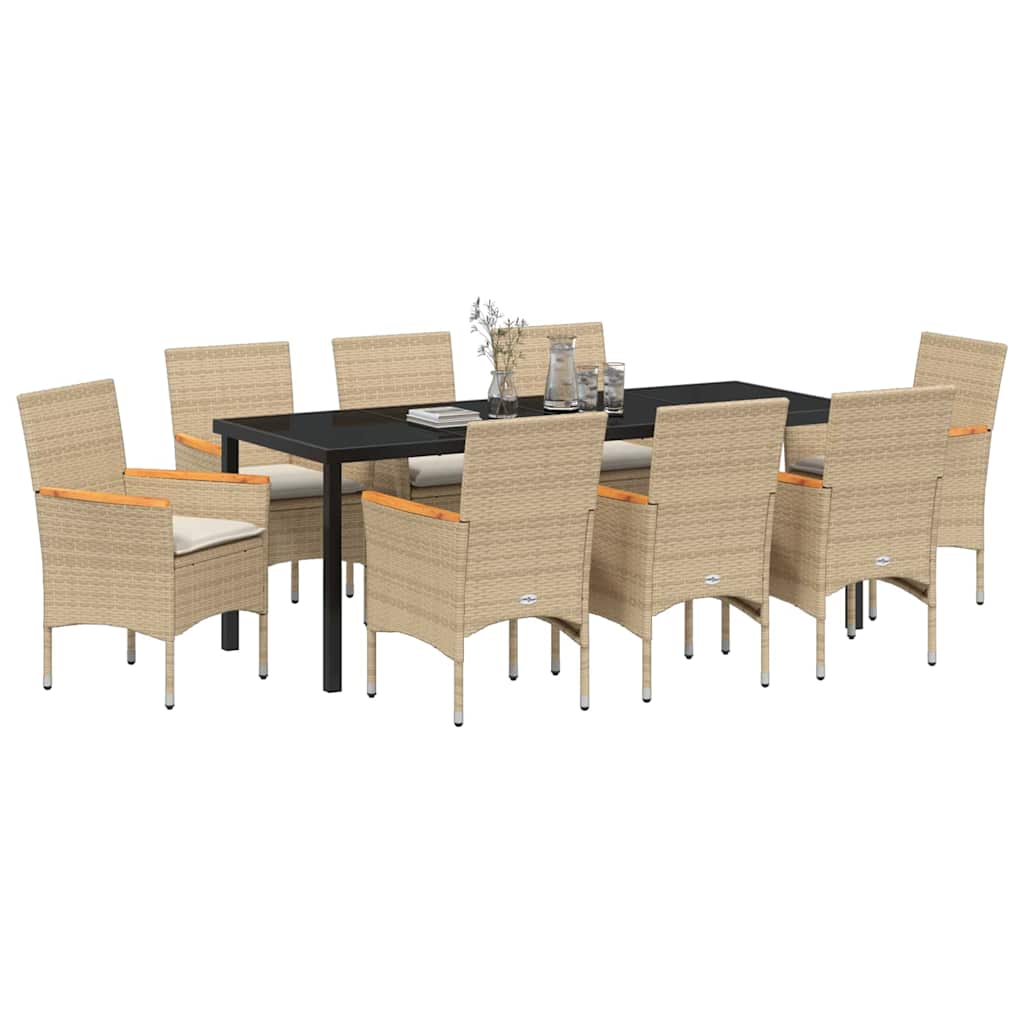 Tuin eettafelset met kussen 9 pcs Beige poly rattan – afbeelding 3