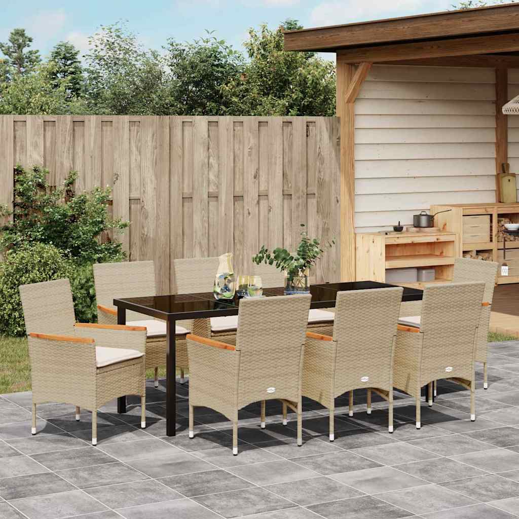 Tuin eettafelset met kussen 9 pcs Beige poly rattan – afbeelding 4