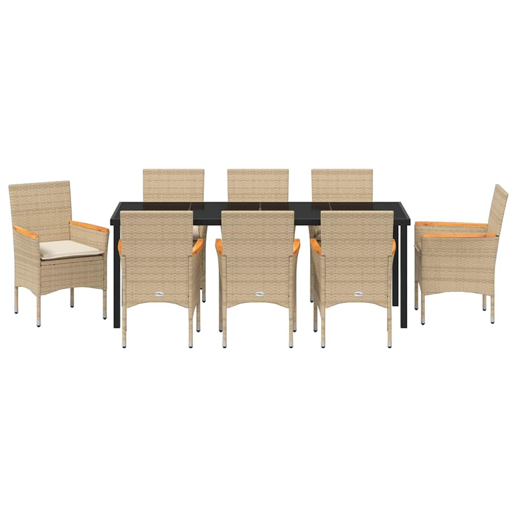 Tuin eettafelset met kussen 9 pcs Beige poly rattan – afbeelding 7