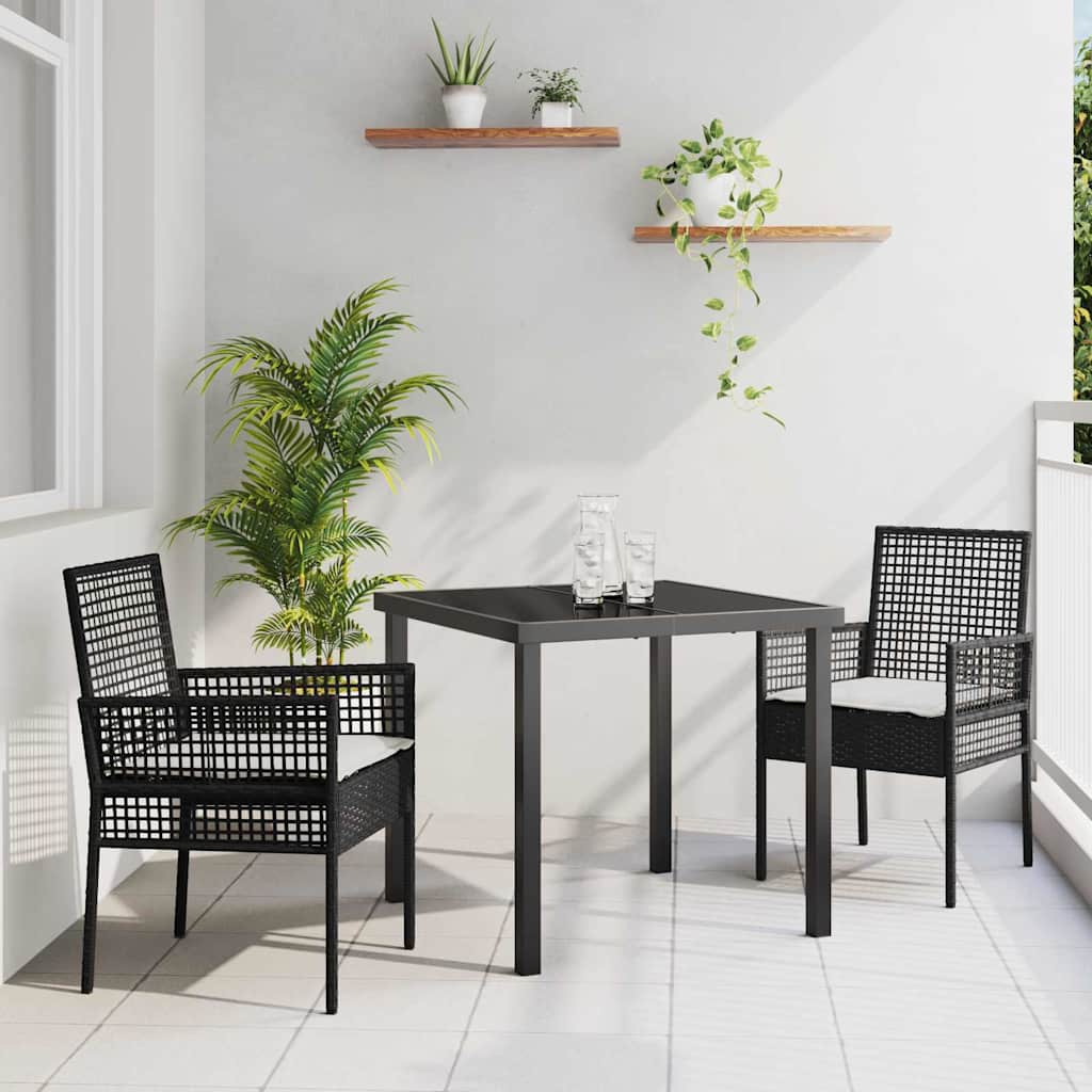 Tuin eettafelset met kussen 3 pcs Zwart poly rattan – afbeelding 1