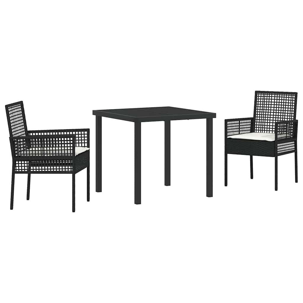 Tuin eettafelset met kussen 3 pcs Zwart poly rattan – afbeelding 2