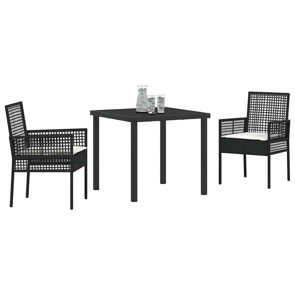 Tuin eettafelset met kussen 3 pcs Zwart poly rattan – afbeelding 3