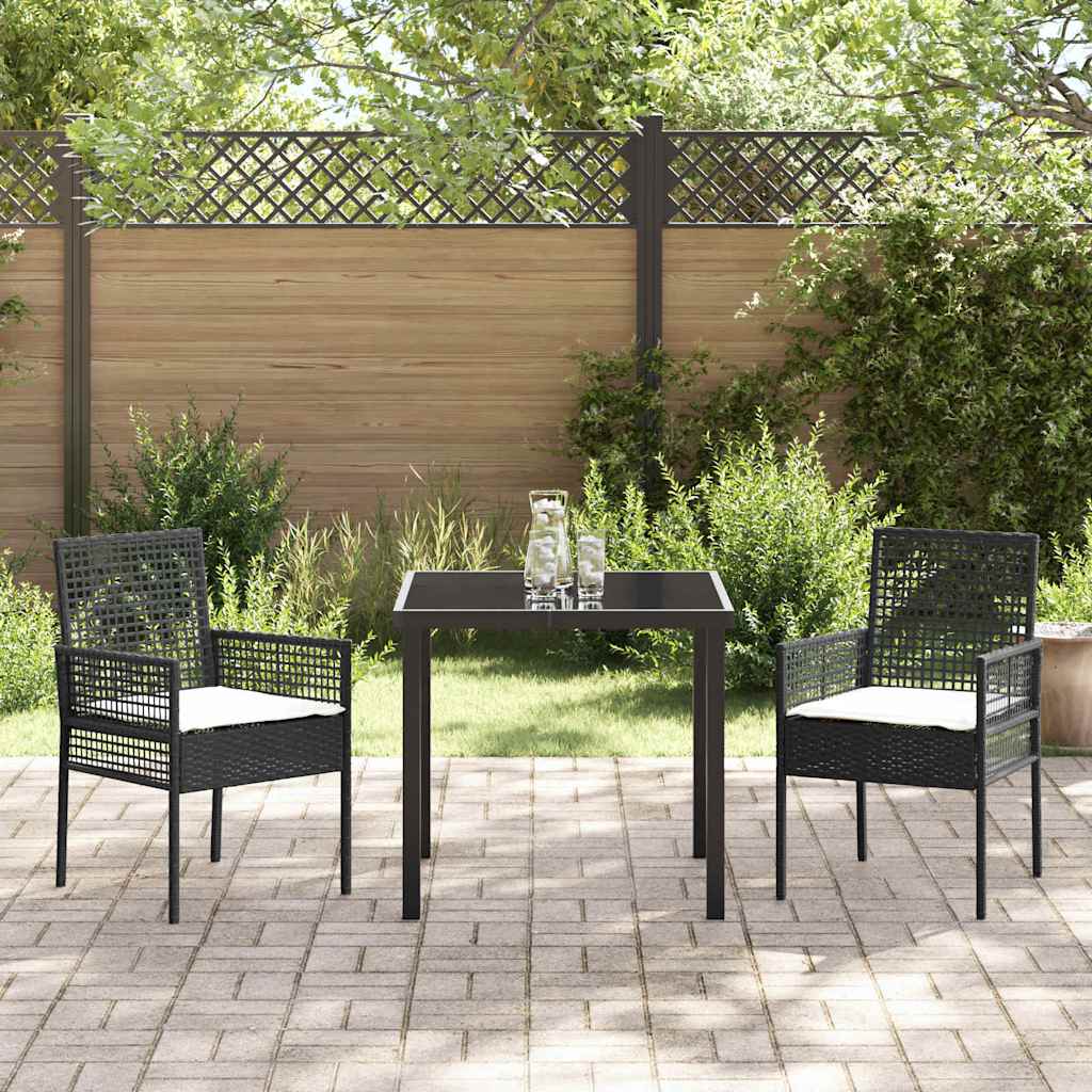 Tuin eettafelset met kussen 3 pcs Zwart poly rattan – afbeelding 4