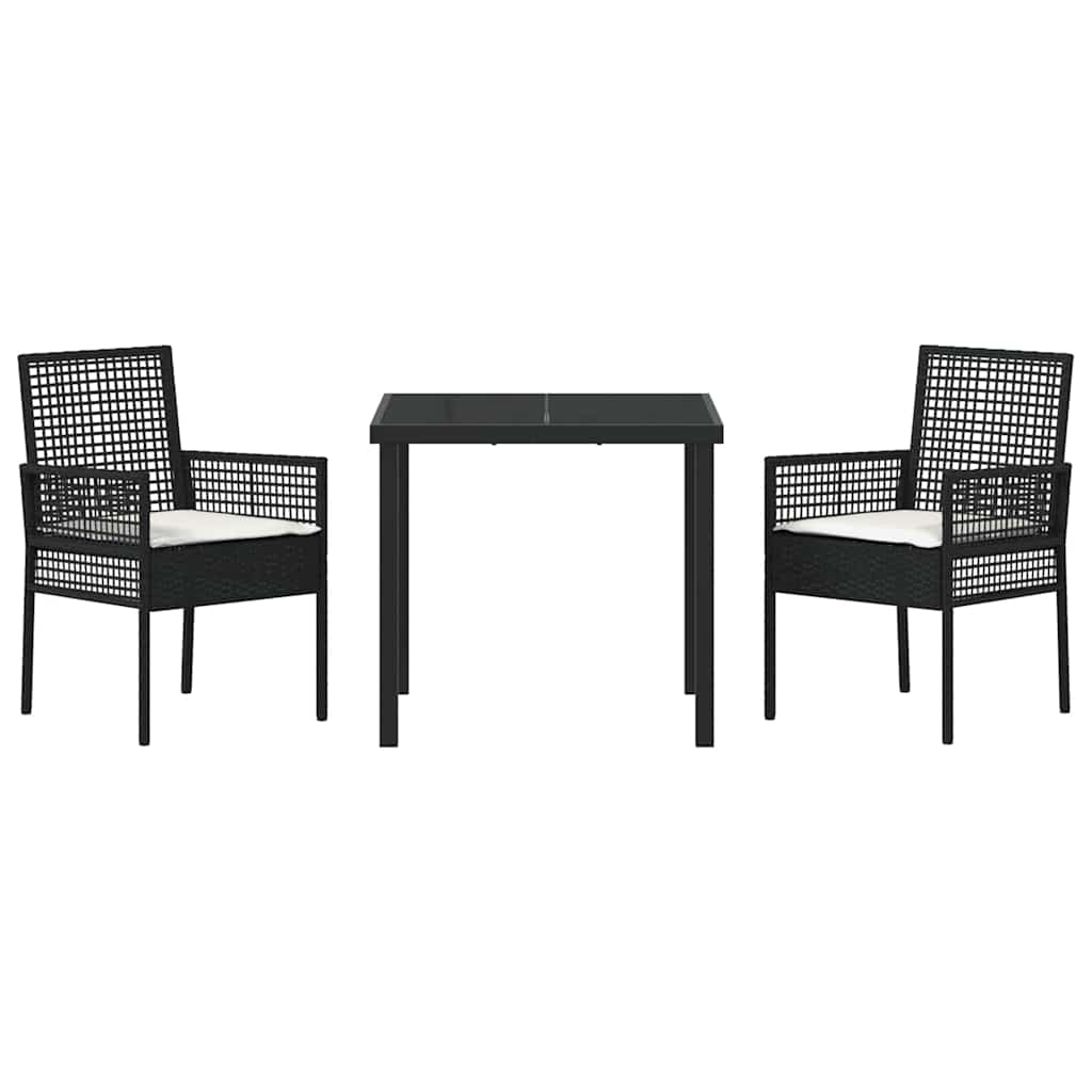 Tuin eettafelset met kussen 3 pcs Zwart poly rattan – afbeelding 7