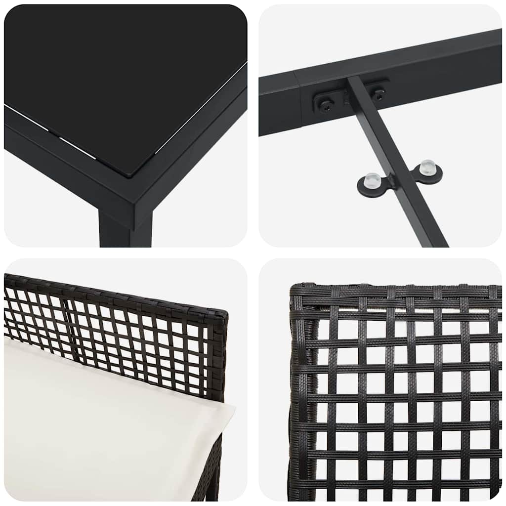 Tuin eettafelset met kussen 3 pcs Zwart poly rattan – afbeelding 9