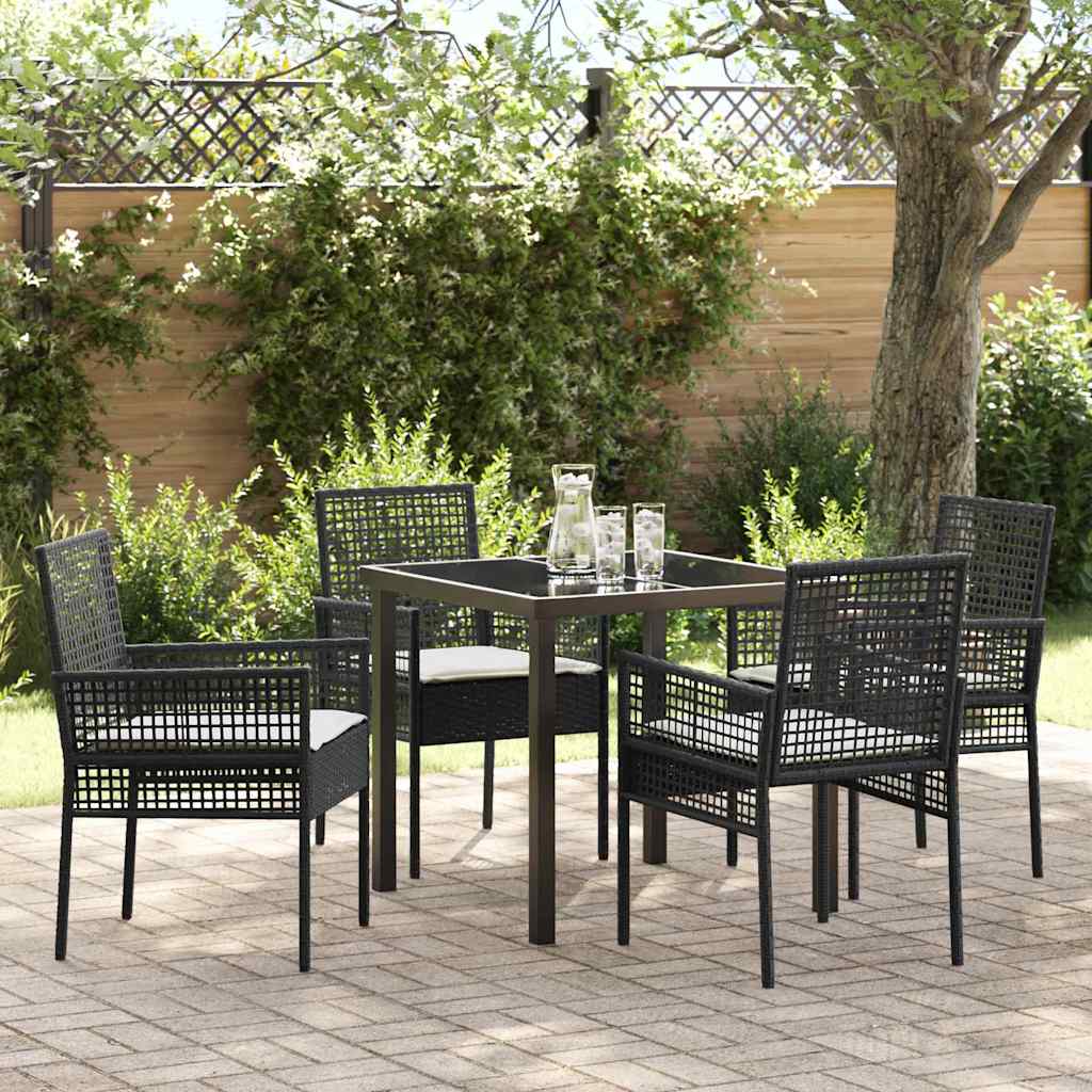 Tuin eettafelset met kussen 5 pcs Zwart poly rattan – afbeelding 1
