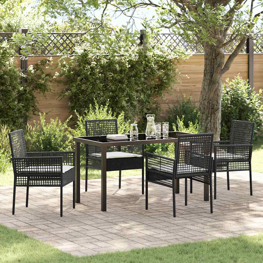 Tuin eettafelset met kussen 5 pcs Zwart poly rattan – afbeelding 1