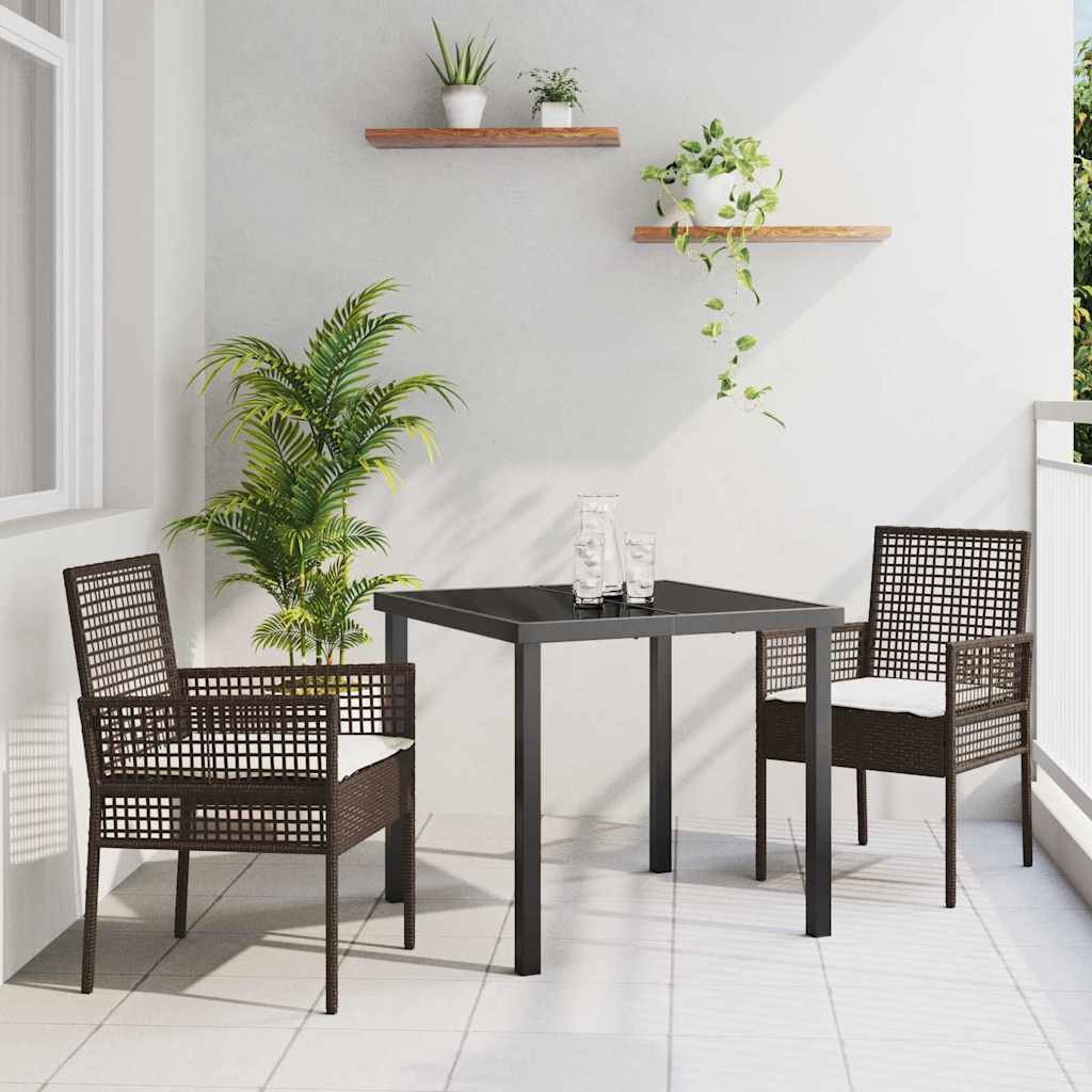 Tuin eettafelset met kussen 3 pcs Bruin poly rattan – afbeelding 1