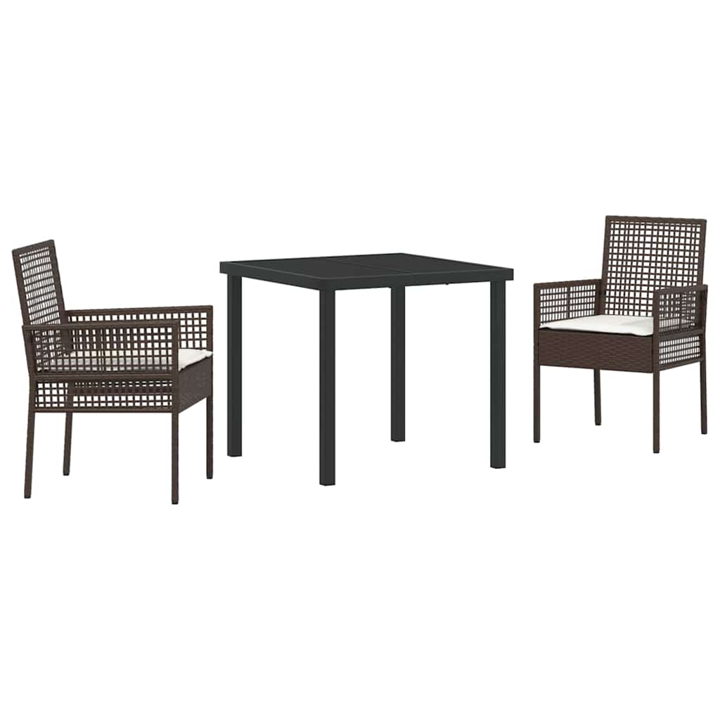 Tuin eettafelset met kussen 3 pcs Bruin poly rattan – afbeelding 2
