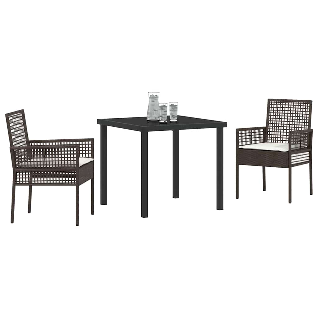 Tuin eettafelset met kussen 3 pcs Bruin poly rattan – afbeelding 3