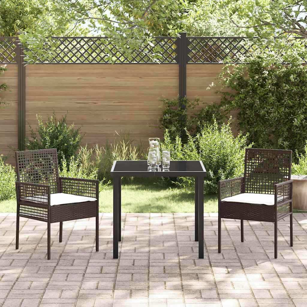 Tuin eettafelset met kussen 3 pcs Bruin poly rattan – afbeelding 4