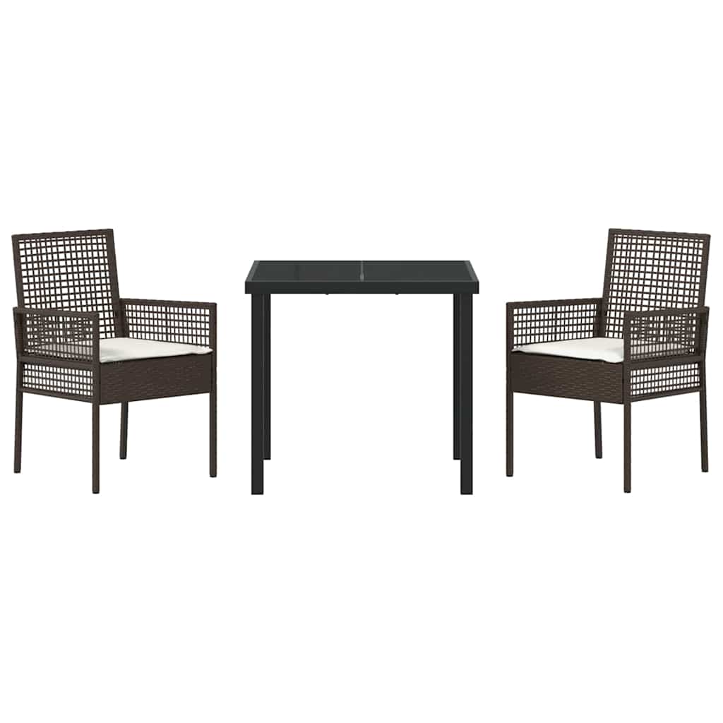 Tuin eettafelset met kussen 3 pcs Bruin poly rattan – afbeelding 7