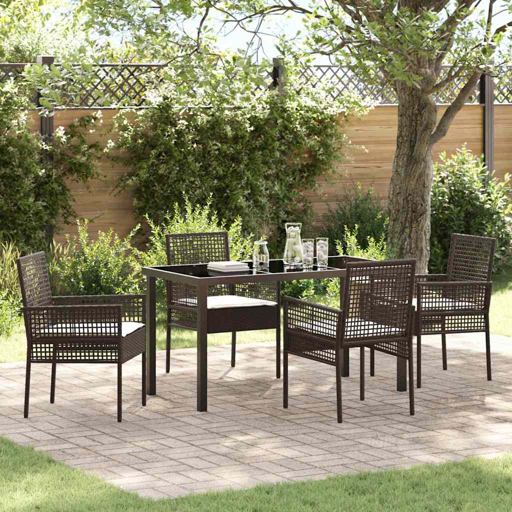 Tuin eettafelset met kussen 5 pcs Bruin poly rattan – afbeelding 1